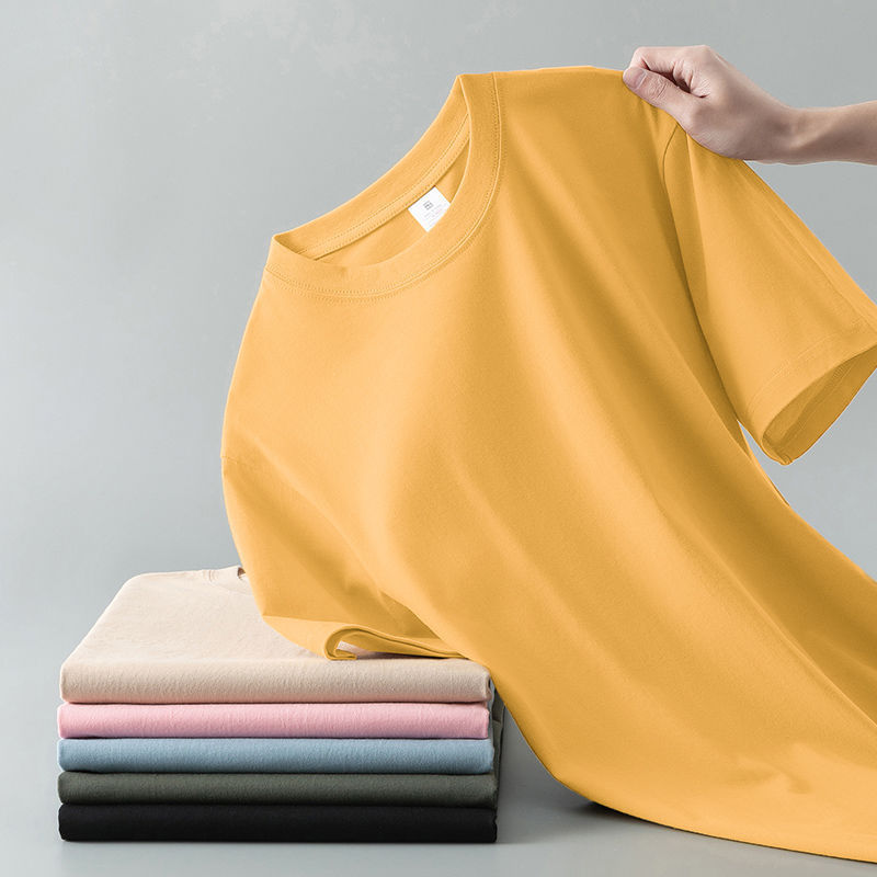 Débardeur à col rond et à manches courtes en coton pur pour hommes et femmes, t-shirt d'été de couleur unie