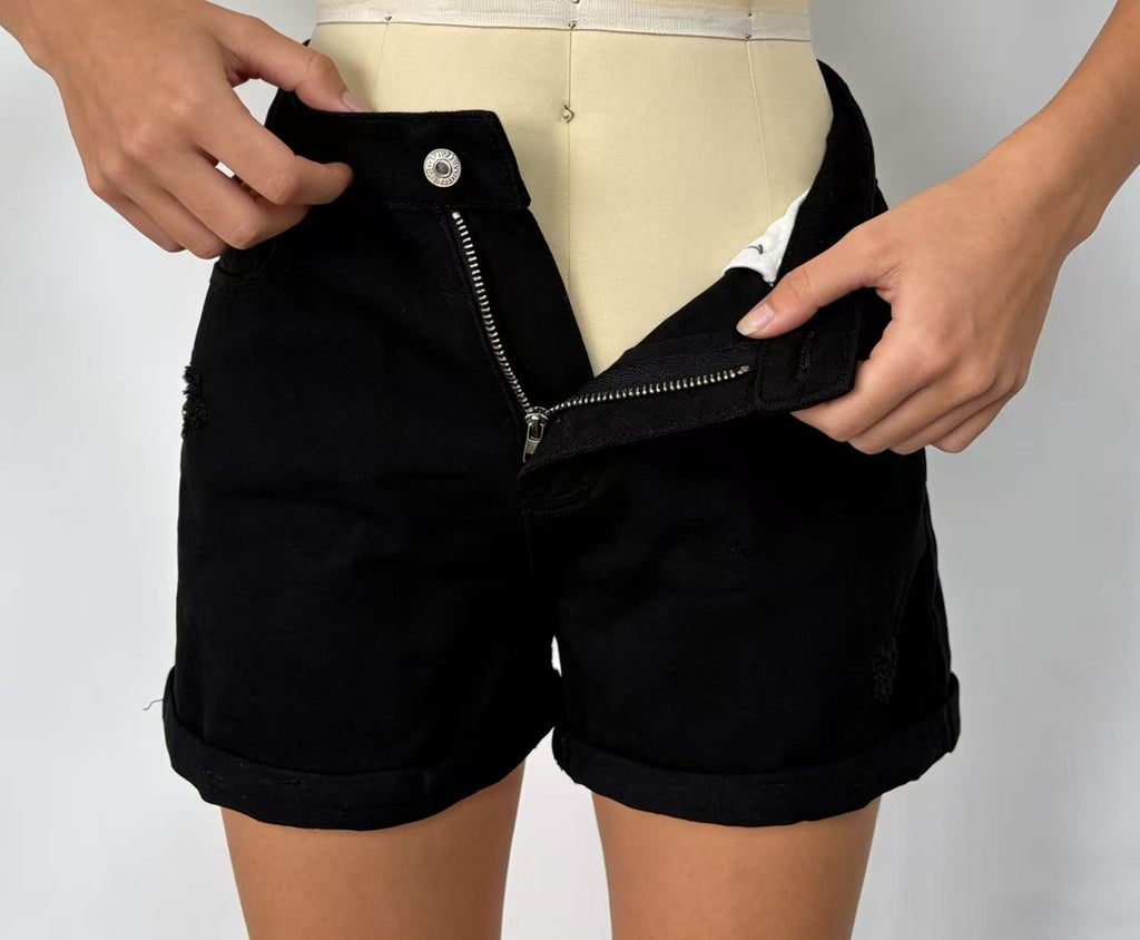 Short en jean décontracté pour femme, style rétro et usé