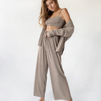 Women's Fashion Solid Color Pajamas Undershirt Three-piece Set