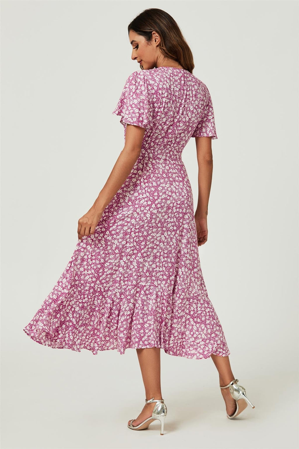 Blumendruck Midi-Wickelkleid in Pink