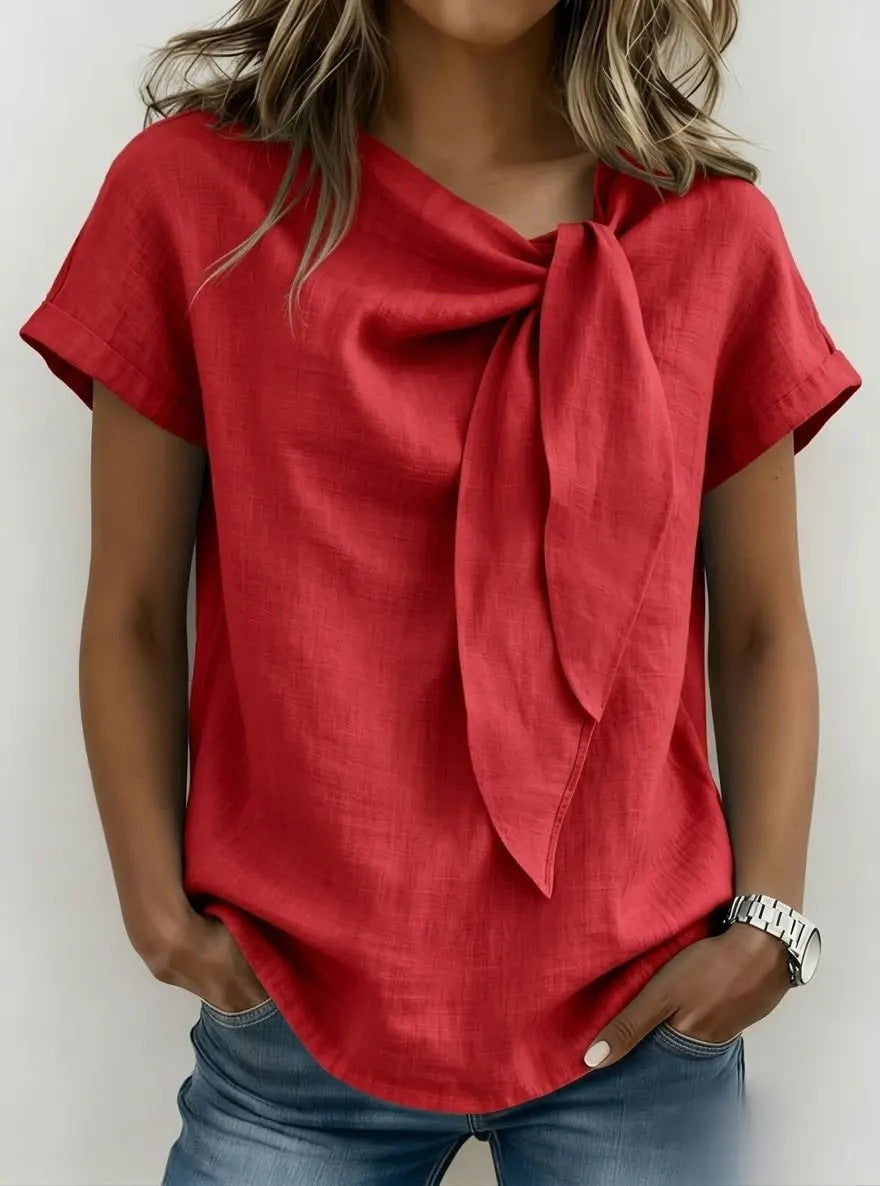 T-shirt décontracté d'été à manches courtes pour femmes - Haut léger en mélange de coton pour tous les jours