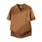Slim-fit Lapel Solid-color Casual Thin Half-sleeve Mens