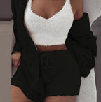 3-teiliges Damen-Bekleidungsset mit langärmligem Crop-Tanktop und Shorts mit Kordelzug