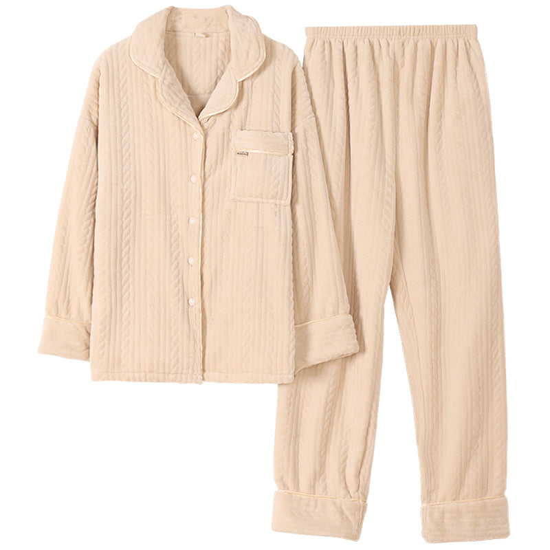 Coral Thickened Plus Fleece Ladies Home Service Suit
