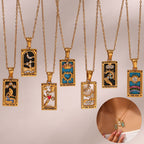 Mode Tarot Halskette mit Strasssteinen, Diamantbesetzter Anhänger, Rechteckige Tropfenhalskette aus Edelstahl, Schmuck