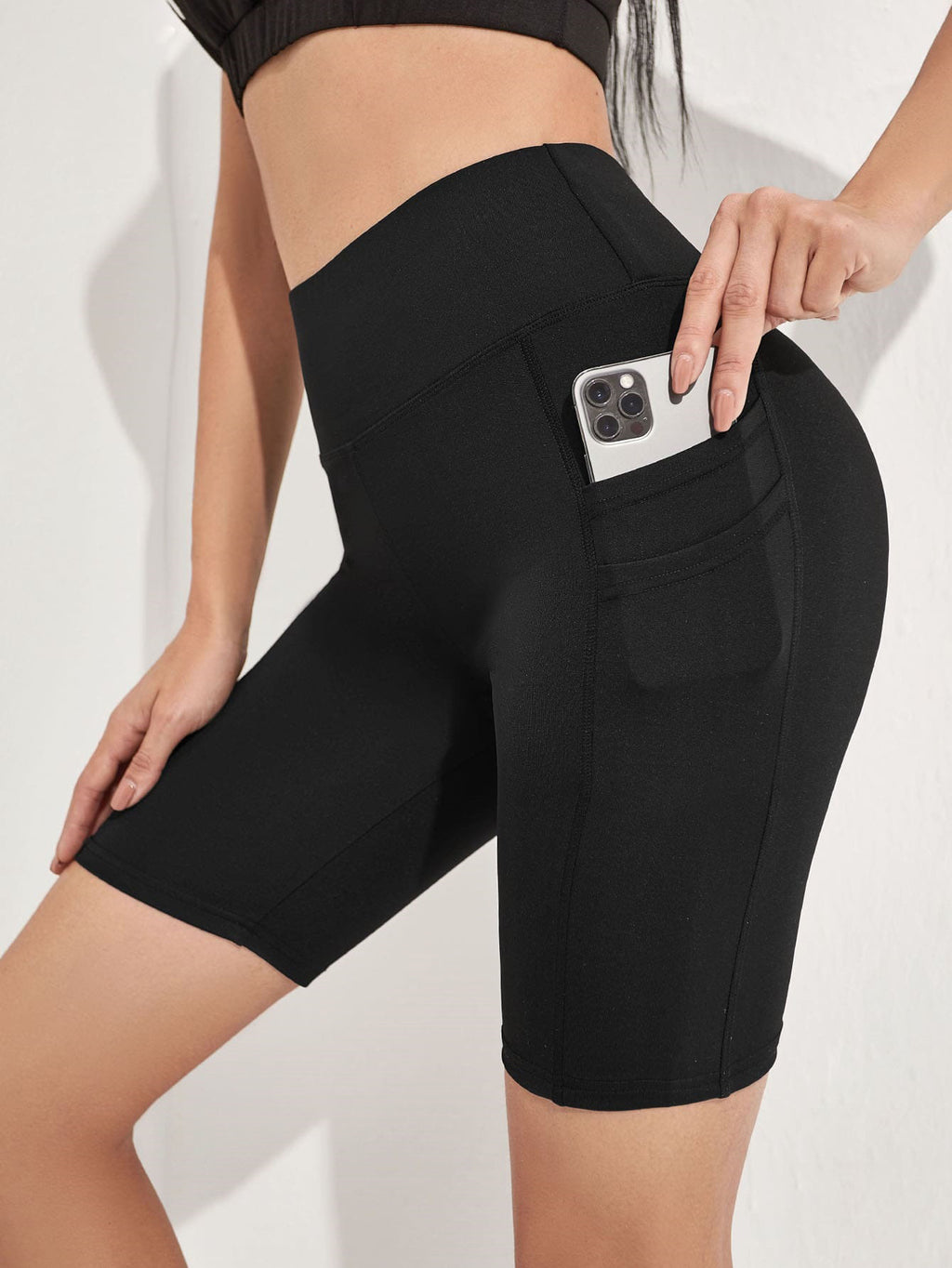 Damen Übergrößen Yoga Sport Leggings mit seitlicher Handytasche