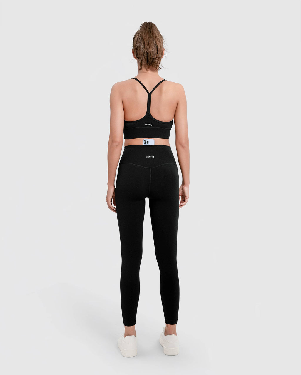 Legging taille haute + brassière de sport dos nageur sans coutures – Noir