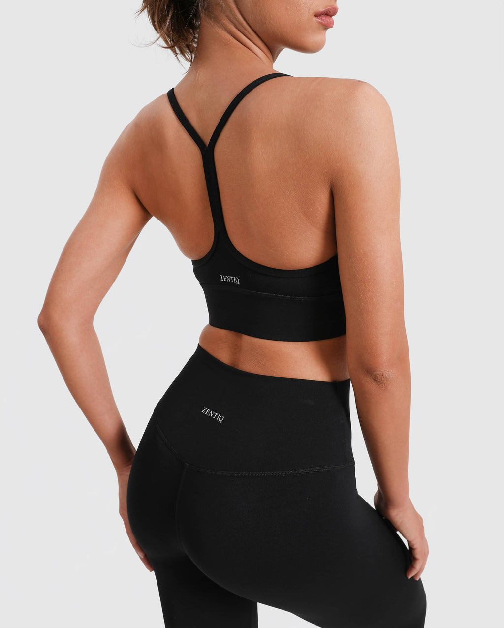 Legging taille haute + brassière de sport dos nageur sans coutures – Noir