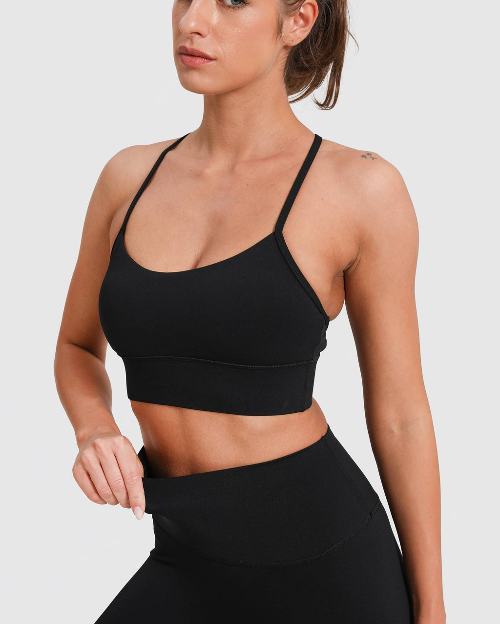 Legging taille haute + brassière de sport dos nageur sans coutures – Noir