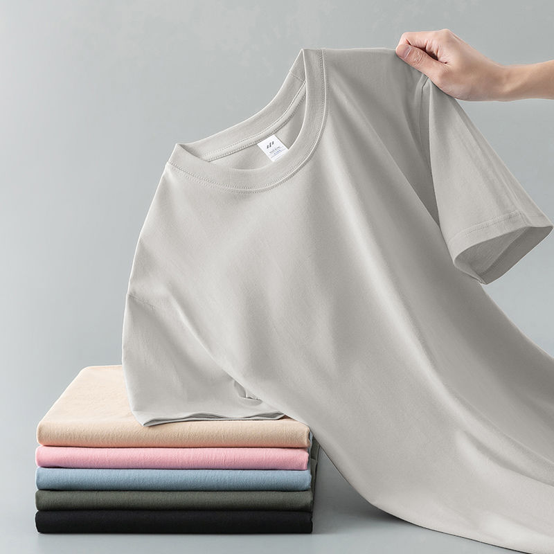 Débardeur à col rond et à manches courtes en coton pur pour hommes et femmes, t-shirt d'été de couleur unie