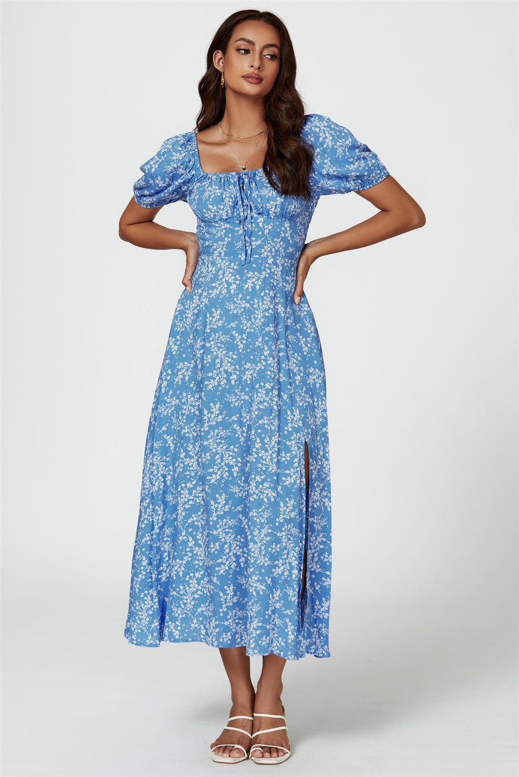 Blumenprint Maxikleid in Blau