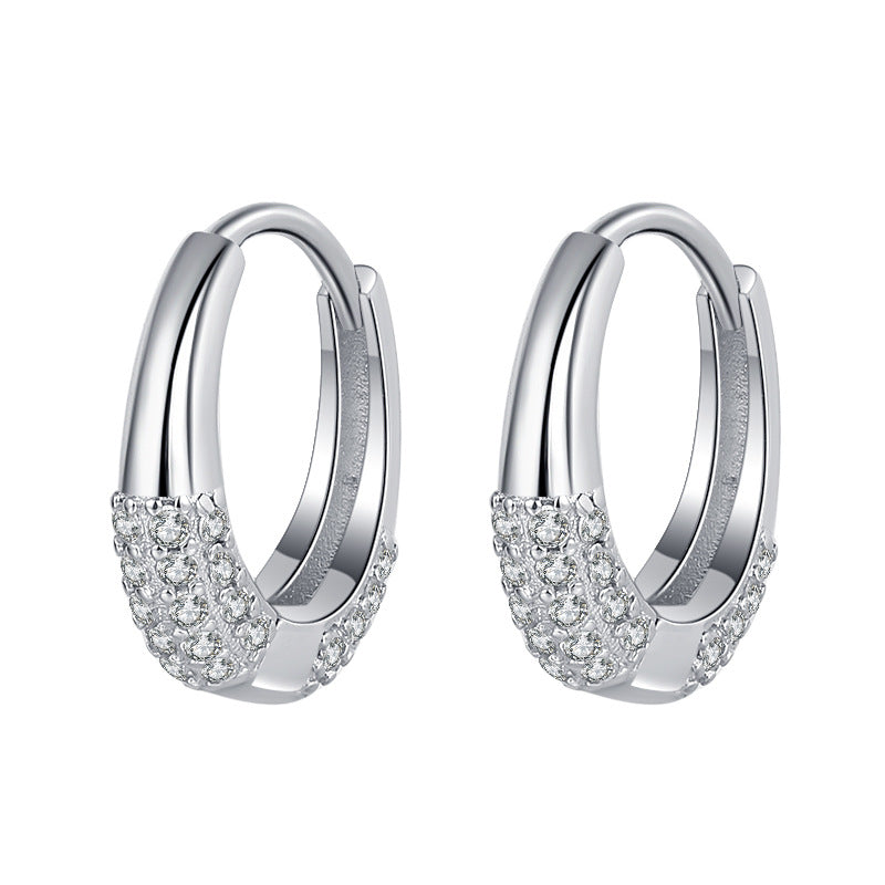 Boucles d'oreilles ovales minimalistes en argent sterling S925 avec diamants zircon incrustés à la française