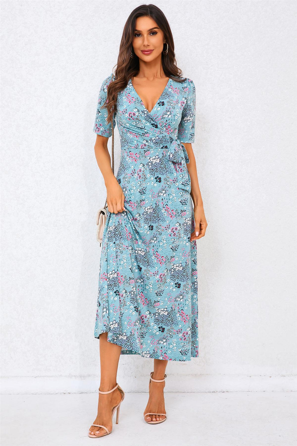Blumendruck-Jersey-Midikleid in Blau