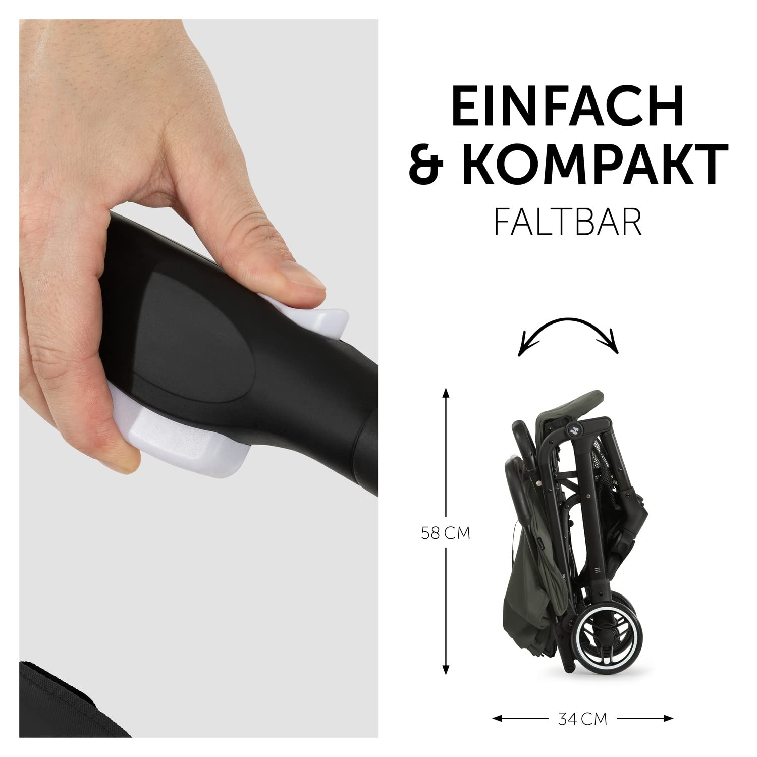 Hauck Travel N Care Dark Olive Kinderwagen – Leichter Reise Buggy für Kinder ab Geburt bis 22 kg mit Liegefunktion, kompakt und UPF 50+
