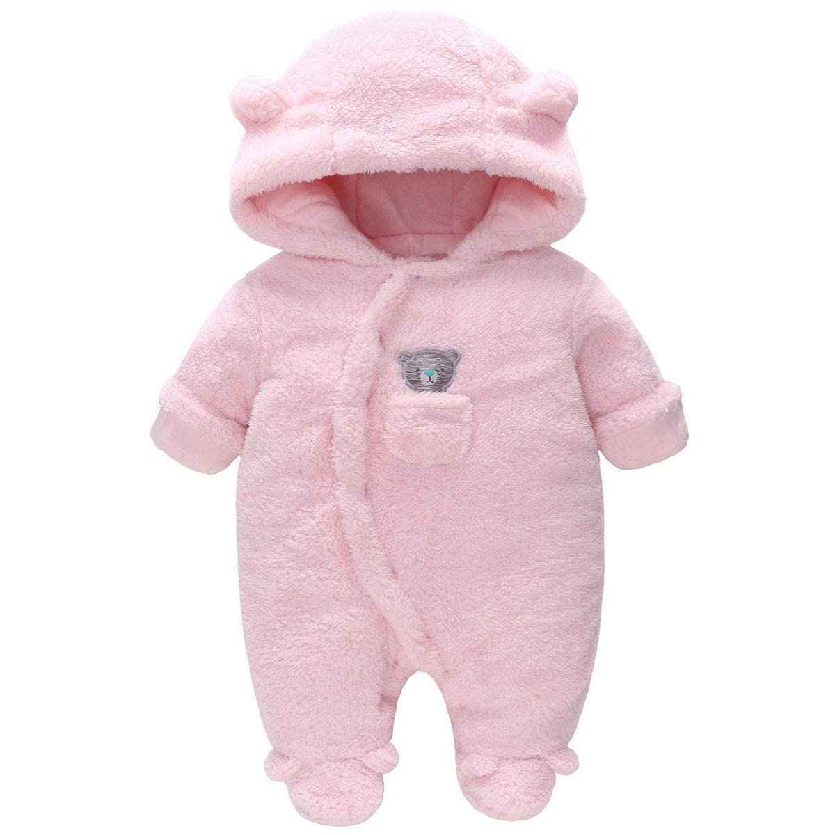 Baby Winter Schneeanzug Baby Strampler, Junge und Mädchen Einteiliger Anzug mit Kapuze, Kleinkind Oberbekleidung Schneeanzug Set Dick und Warm,Blau 3-6 Monate
