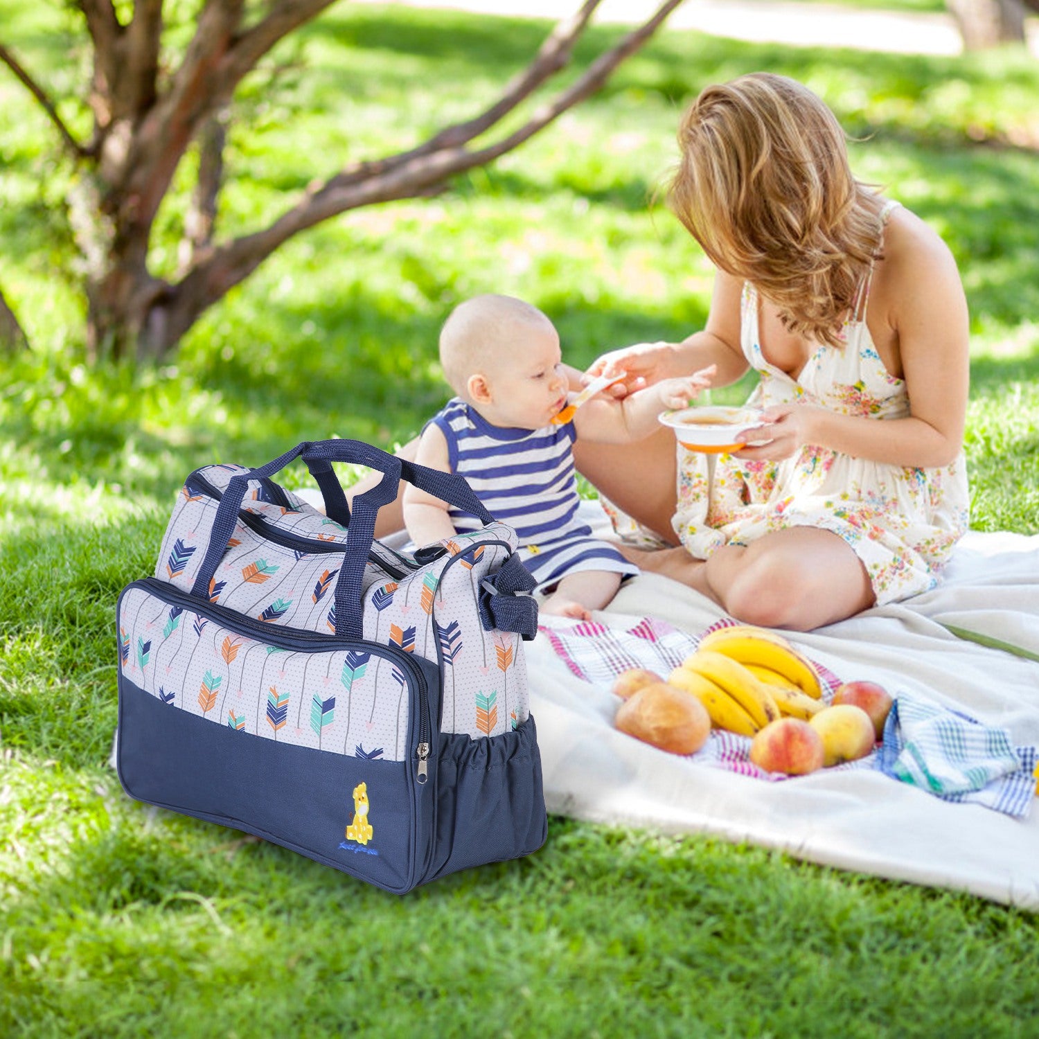 5Pcs Baby Nappy Diaper Bags Set Mummy Diaper Handbags With Diaper Pad Food Bag Bottle Bag Travel Tote Bags For Mom Dad
