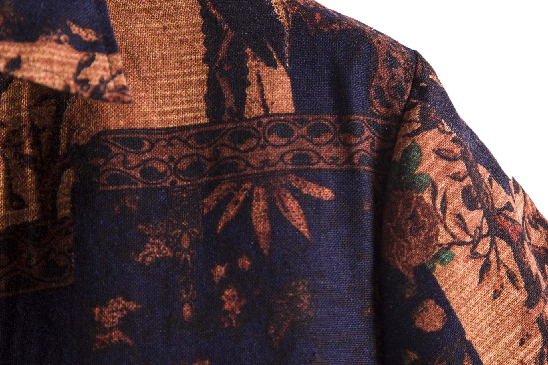 Men's Fashion Trend Cotton Linen Print Short Sleeve
