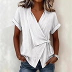 Women's Casual Lapel Collar Lace-Up Short-Sleeve Top