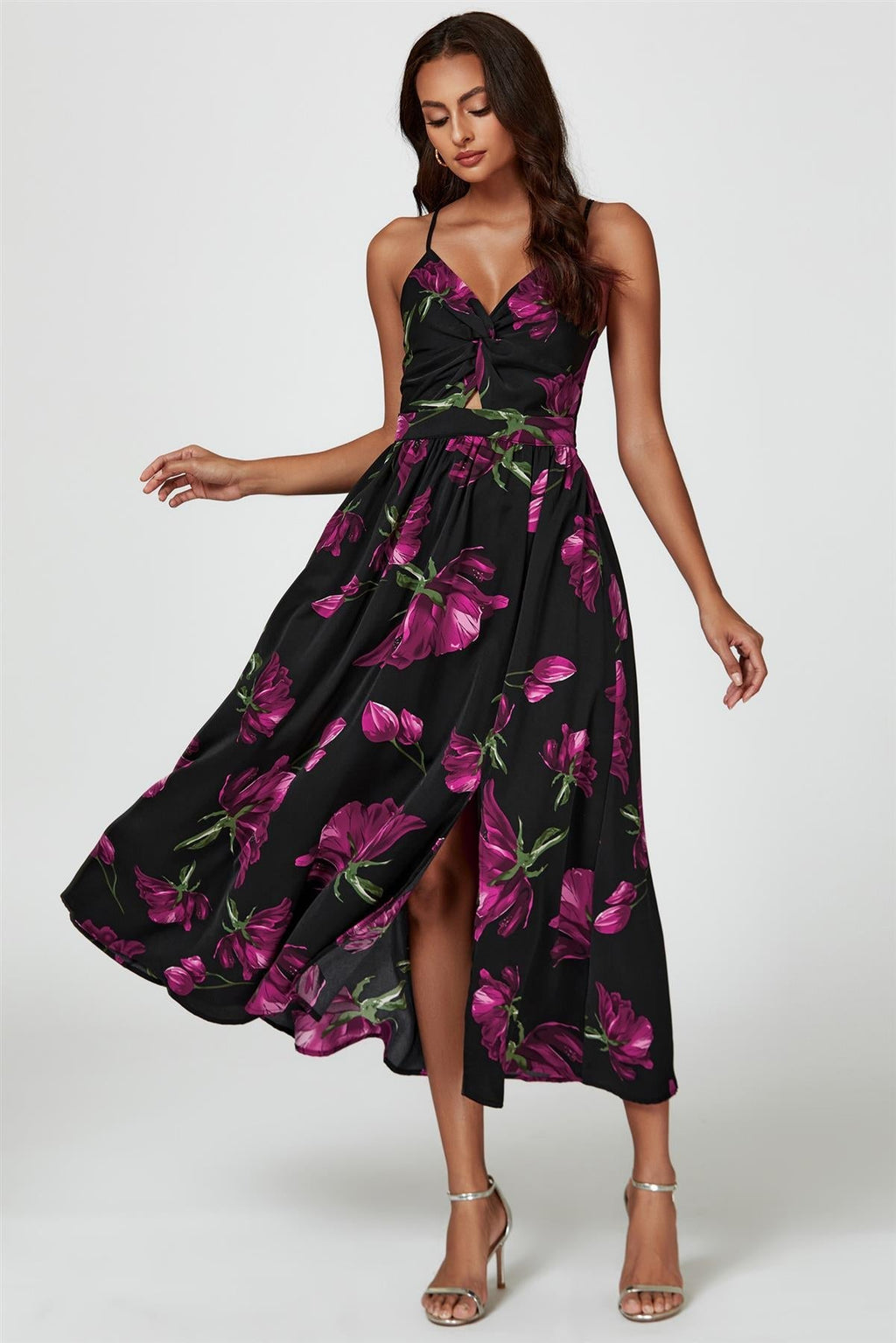 Robe longue imprimée florale noire