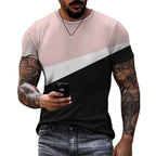 Summer New Men's Patchwork Sports Print Short Sleeve T-Shirt