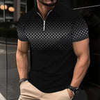 Men's Casual Trend Zipper 3D Digital Printing Short-sleeved T-shirt