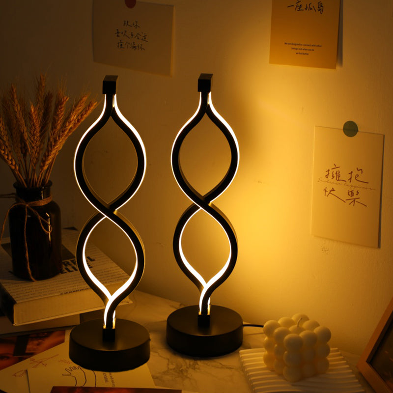 2Pcs Modern Wave-Shaped USB Desk Lamp With 3-Color Dimmable Lighting For Bedroom
