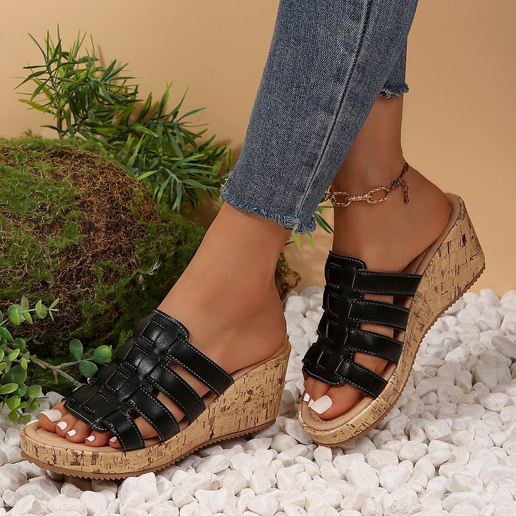 Nouvelles sandales romaines compensées peep-toe euro-américaines