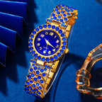 Luxuriöse blaue und transparente Damenuhr mit Quarz-Design und passendem Set