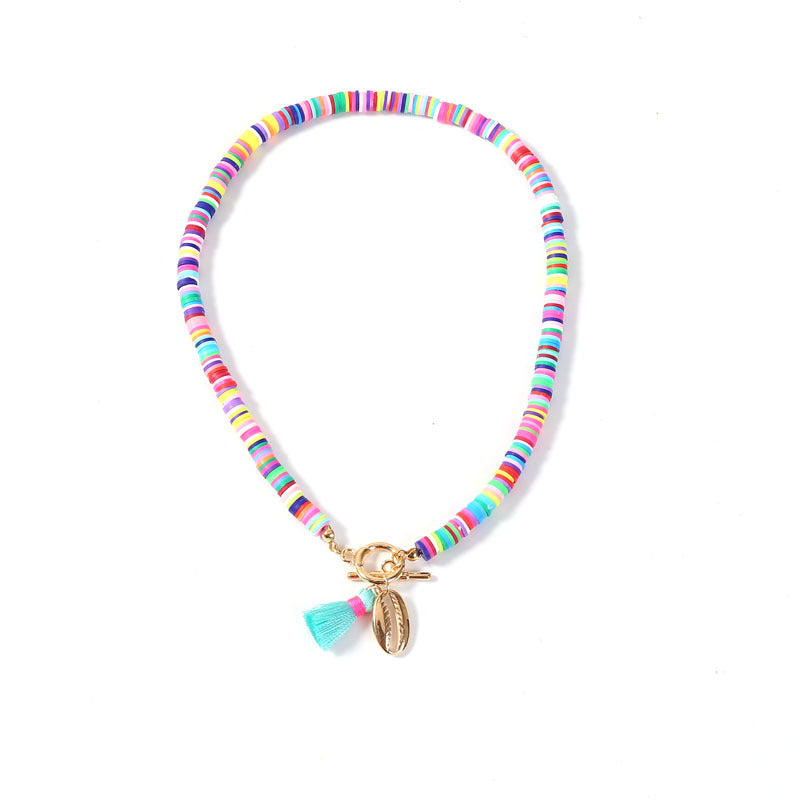 Collier Femme Bohème Coquillage Pompon Sauvage Doux