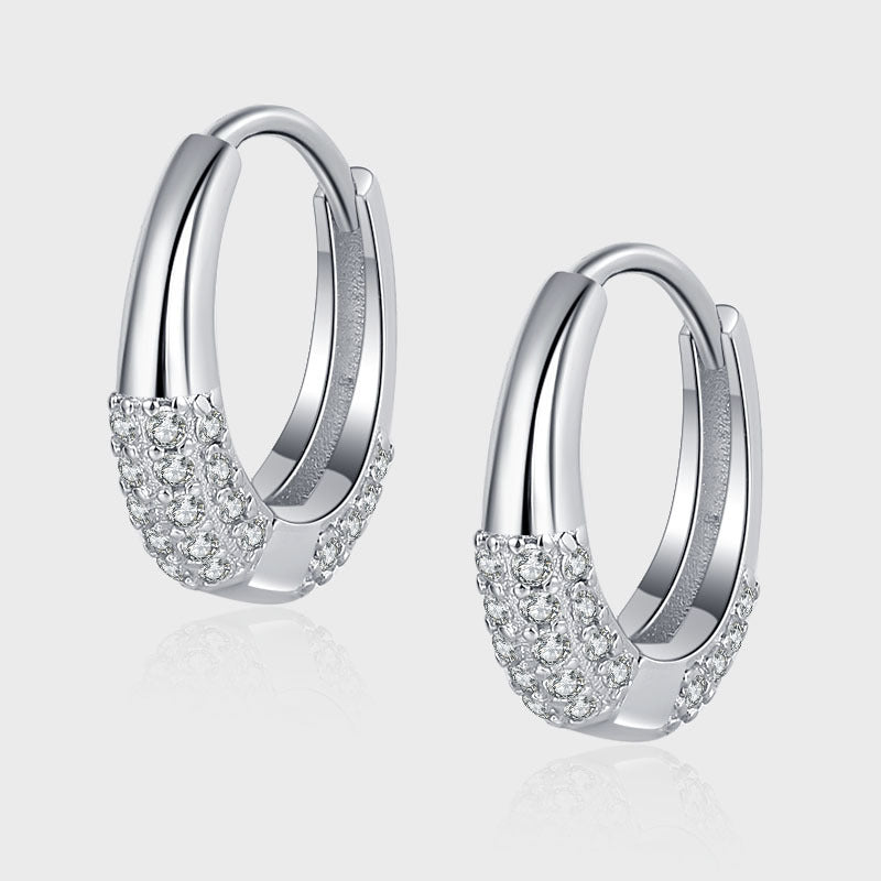 Boucles d'oreilles ovales minimalistes en argent sterling S925 avec diamants zircon incrustés à la française