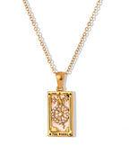 Mode Tarot Halskette mit Strasssteinen, Diamantbesetzter Anhänger, Rechteckige Tropfenhalskette aus Edelstahl, Schmuck