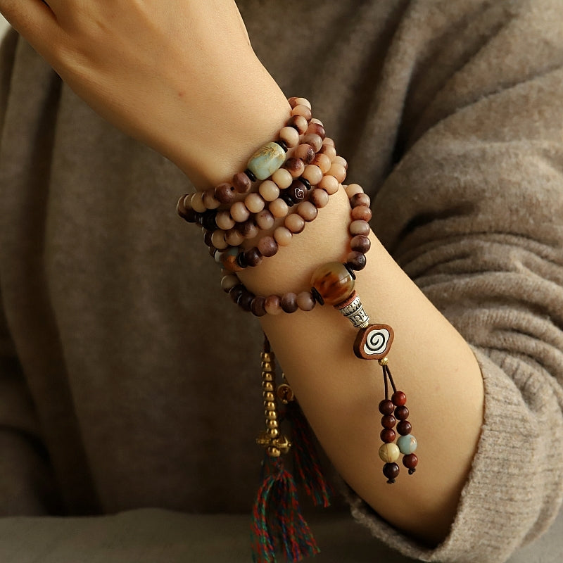 Bracelet en os de chameau naturel, écologique, rouge sang, perles bouddhistes tibétaines, 108 pièces