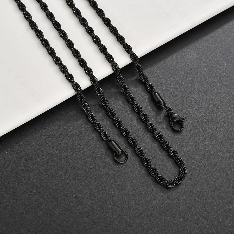 Collier tressé en acier inoxydable avec revêtement sous vide, style hip-hop