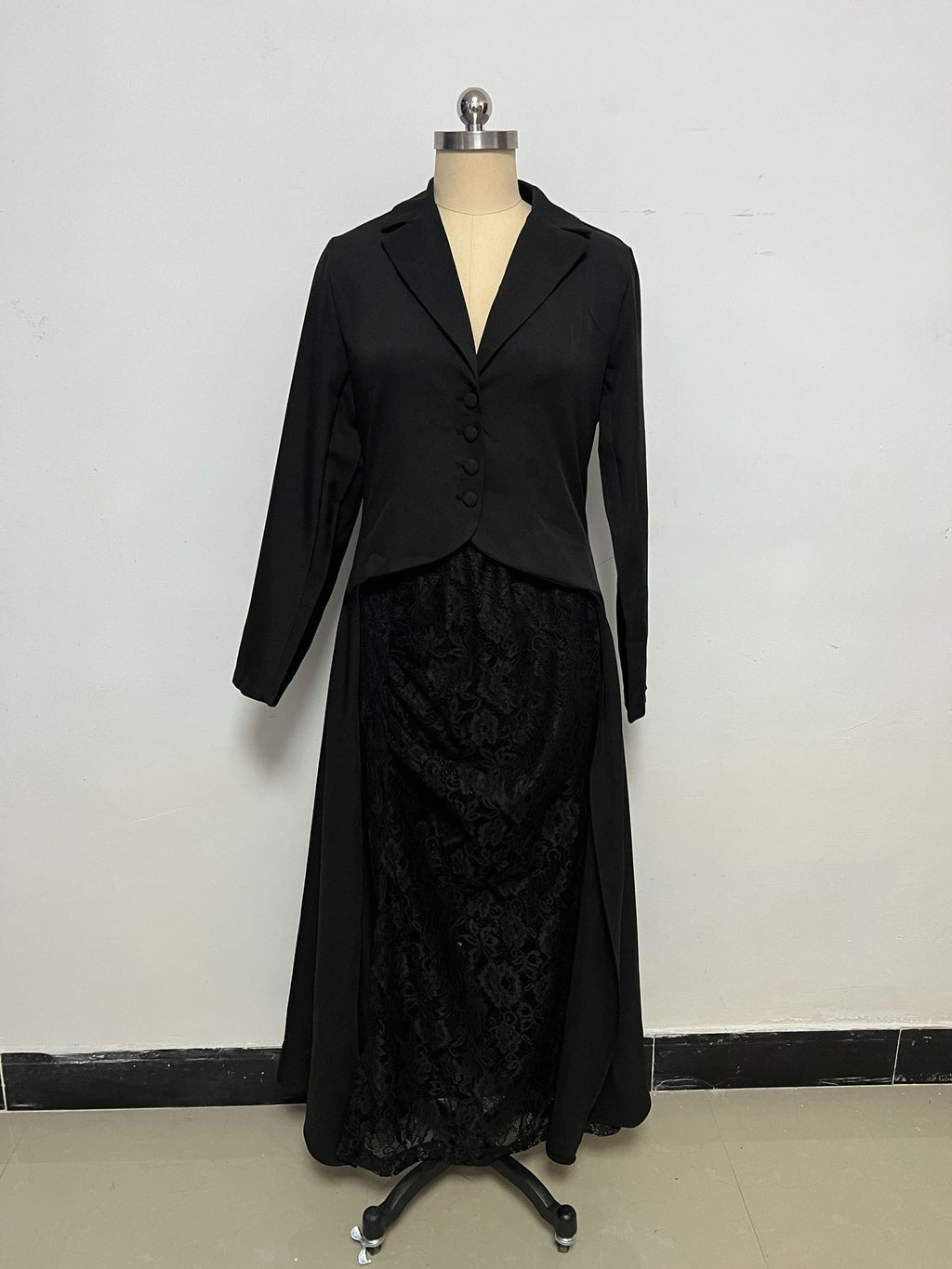 Chic Spitzenanzugkragen zweiteiliges langärmeliges Kleid für Damen