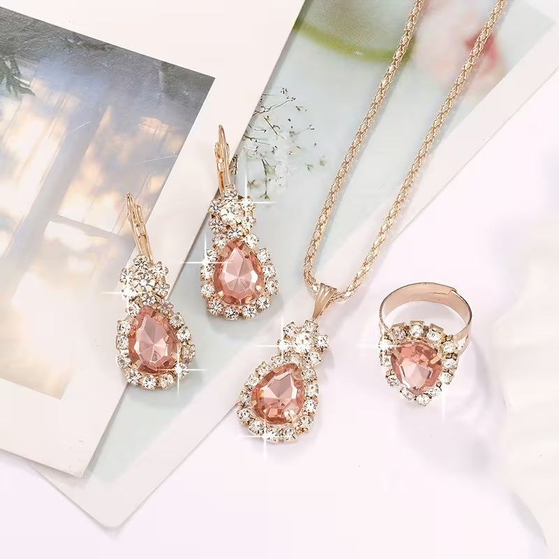 4-teiliges modisches Damenschmuckset aus Zinklegierung und Glasmosaik.