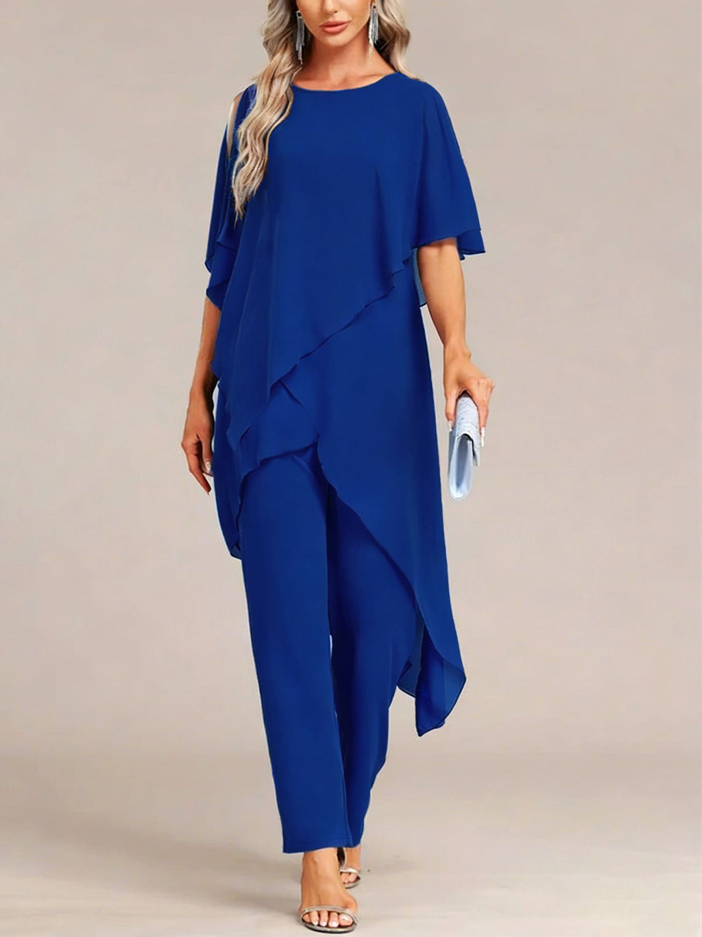 Ensemble deux pièces asymétrique et pantalon à épaules dénudées pour femme