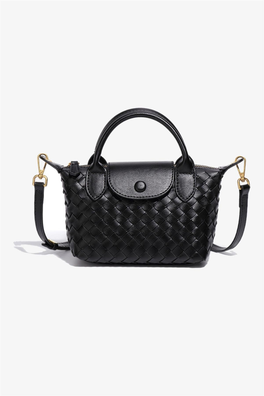 Geflochtene Mini-Henkeltasche in Schwarz