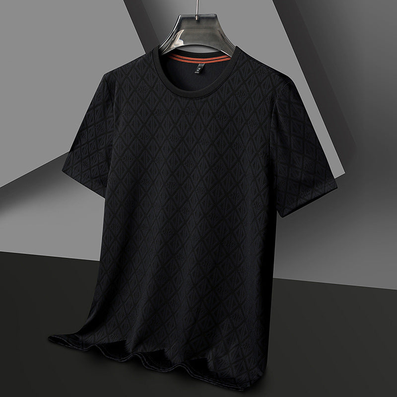 Men's Round Neck Jacquard Short Sleeve Cool Antibacterial Fashion Brand Casual Fashion Half Sleeve