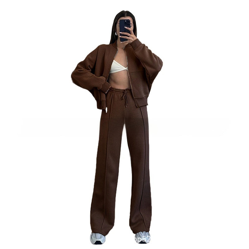 Ensemble de survêtement pour femme, veste zippée et pantalon large, deux pièces