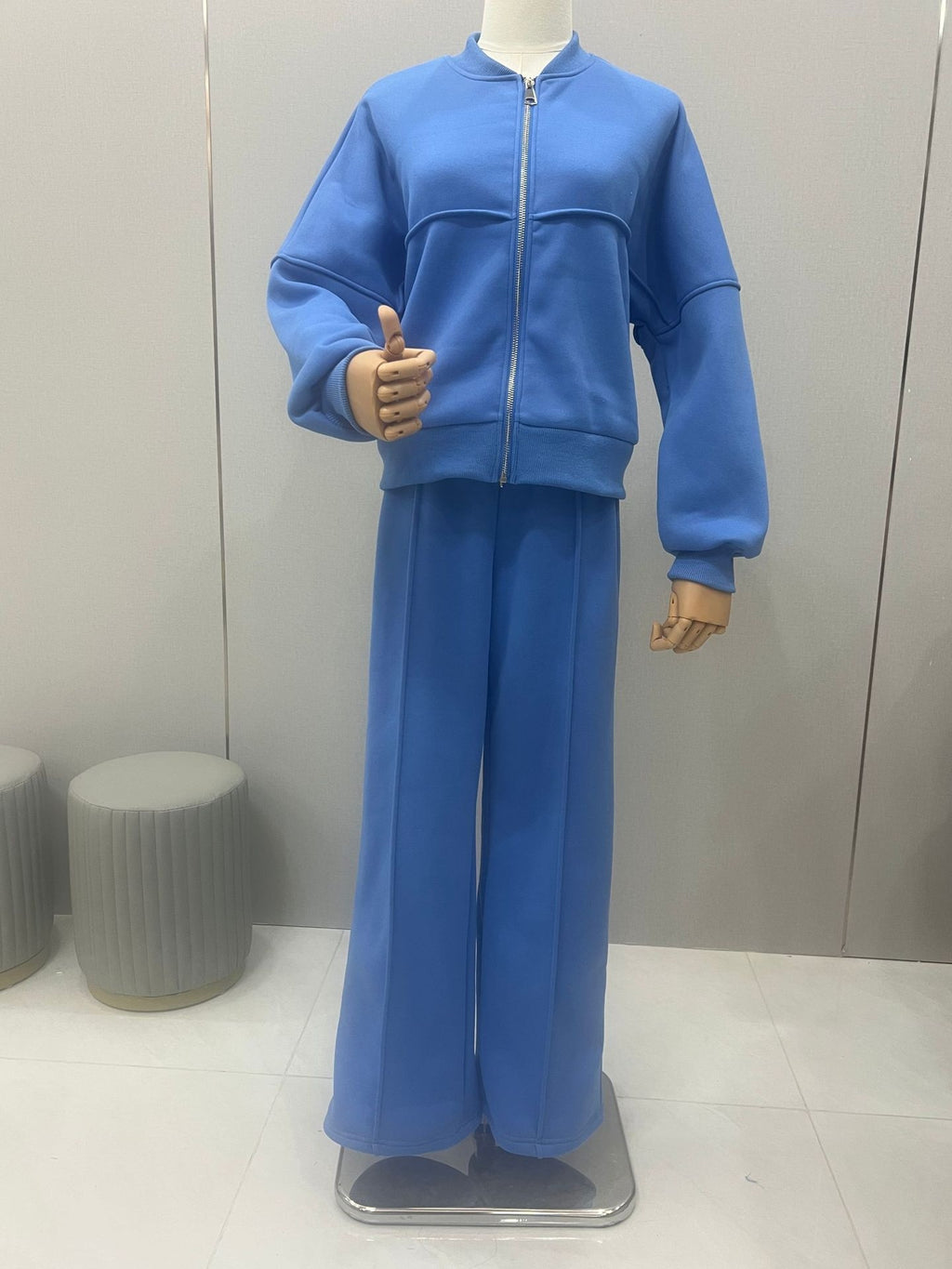 Ensemble de survêtement pour femme, veste zippée et pantalon large, deux pièces