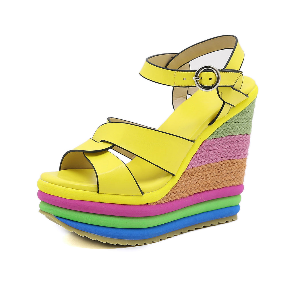 Nouvelles sandales compensées peep-toe Arc-en-ciel pour femmes