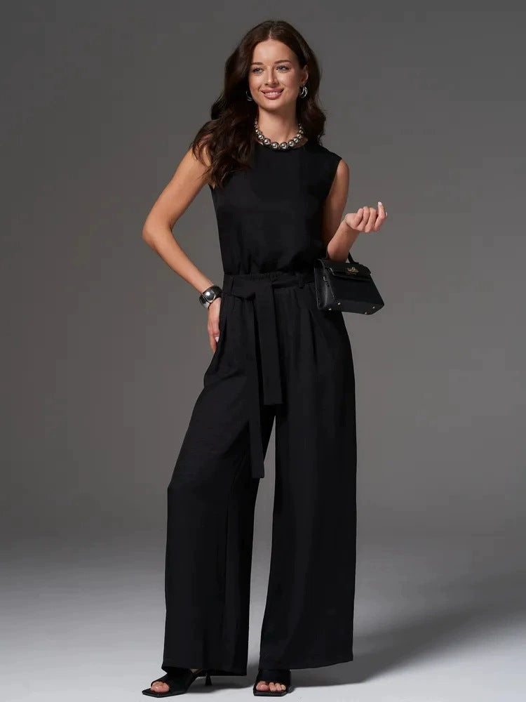 Ensemble pantalon ample décontracté sans manches pour femme
