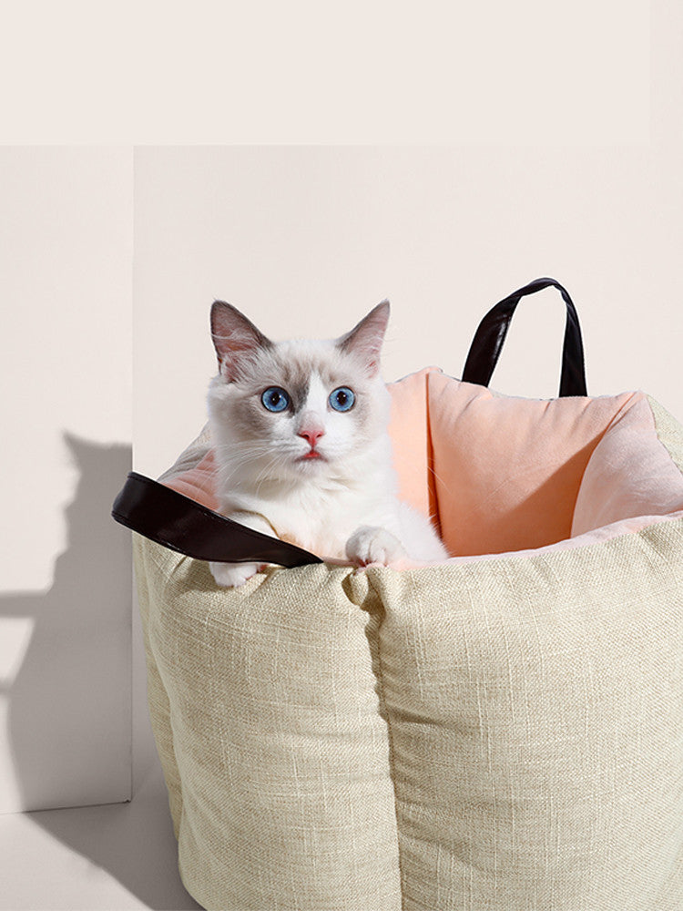 Cat Bed With Handles With Washable Cushion