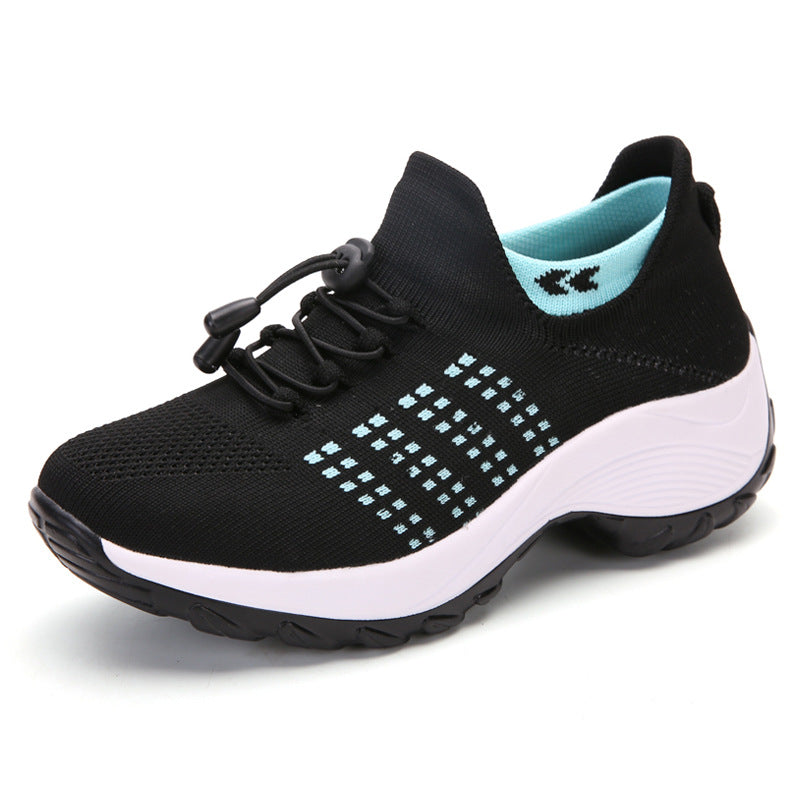 Chaussures pour femmes grande taille Hautement élastiques Tissées volantes Respirantes Baskets de sport Chaussettes