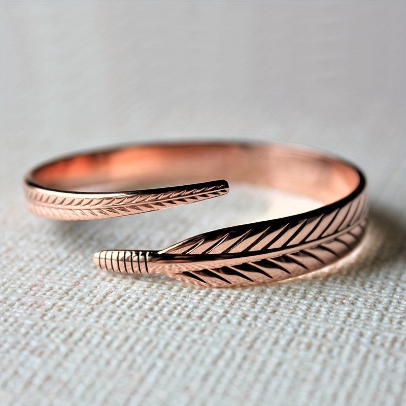 Bracelet rétro en cuivre avec motif de feuilles