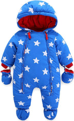 Baby Winter Overall Mit Kapuze Schneeanzüge mit Handschuhen und Füßlinge Mädchen Jungen Warm Kleidungsset