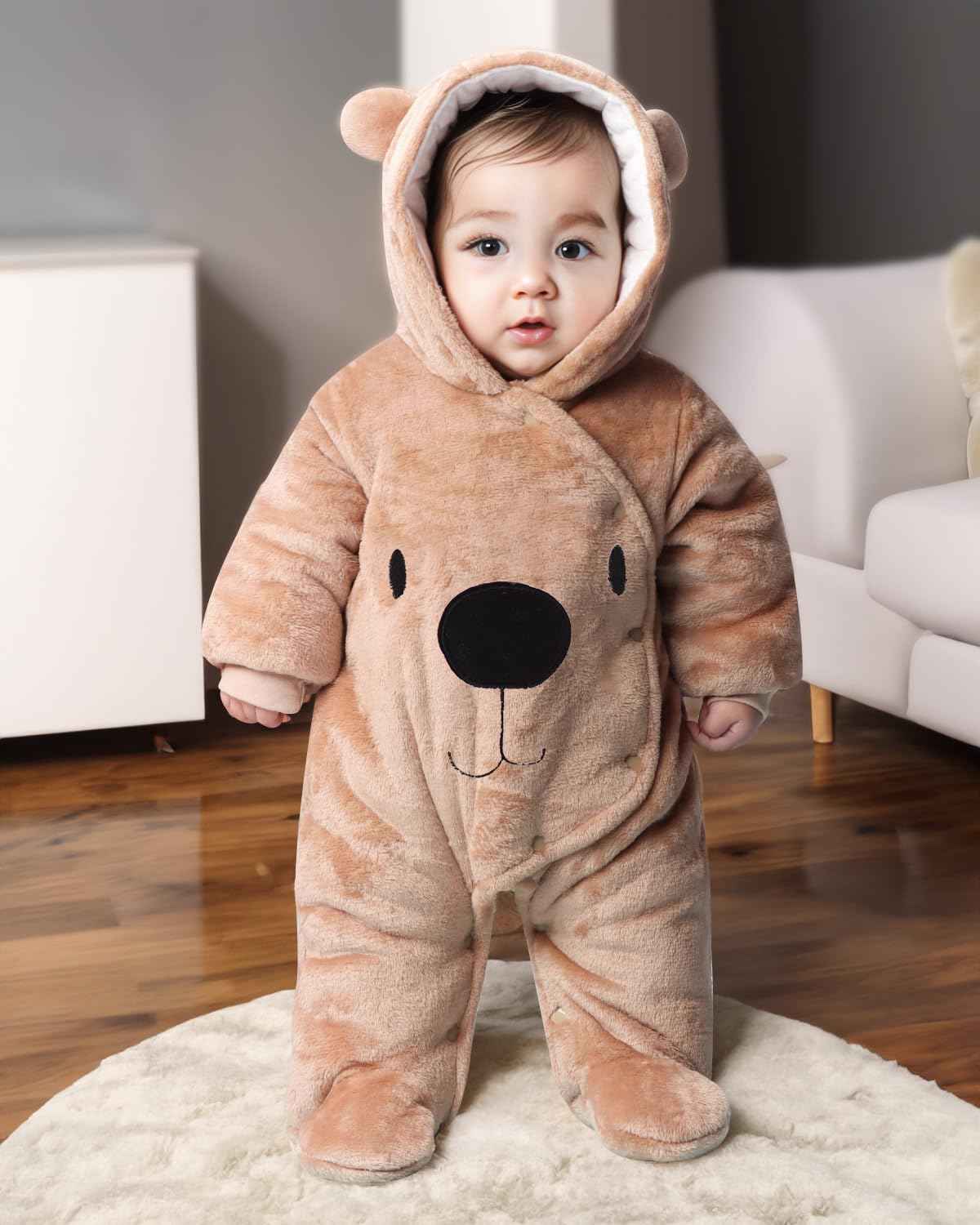 Baby Overall Winter Mit Kapuze Schneeanzug Flanell Strampler Spieler Spielanzug Mit Füße Karikatur Jumpsuit Kleidung 0-3 Monate