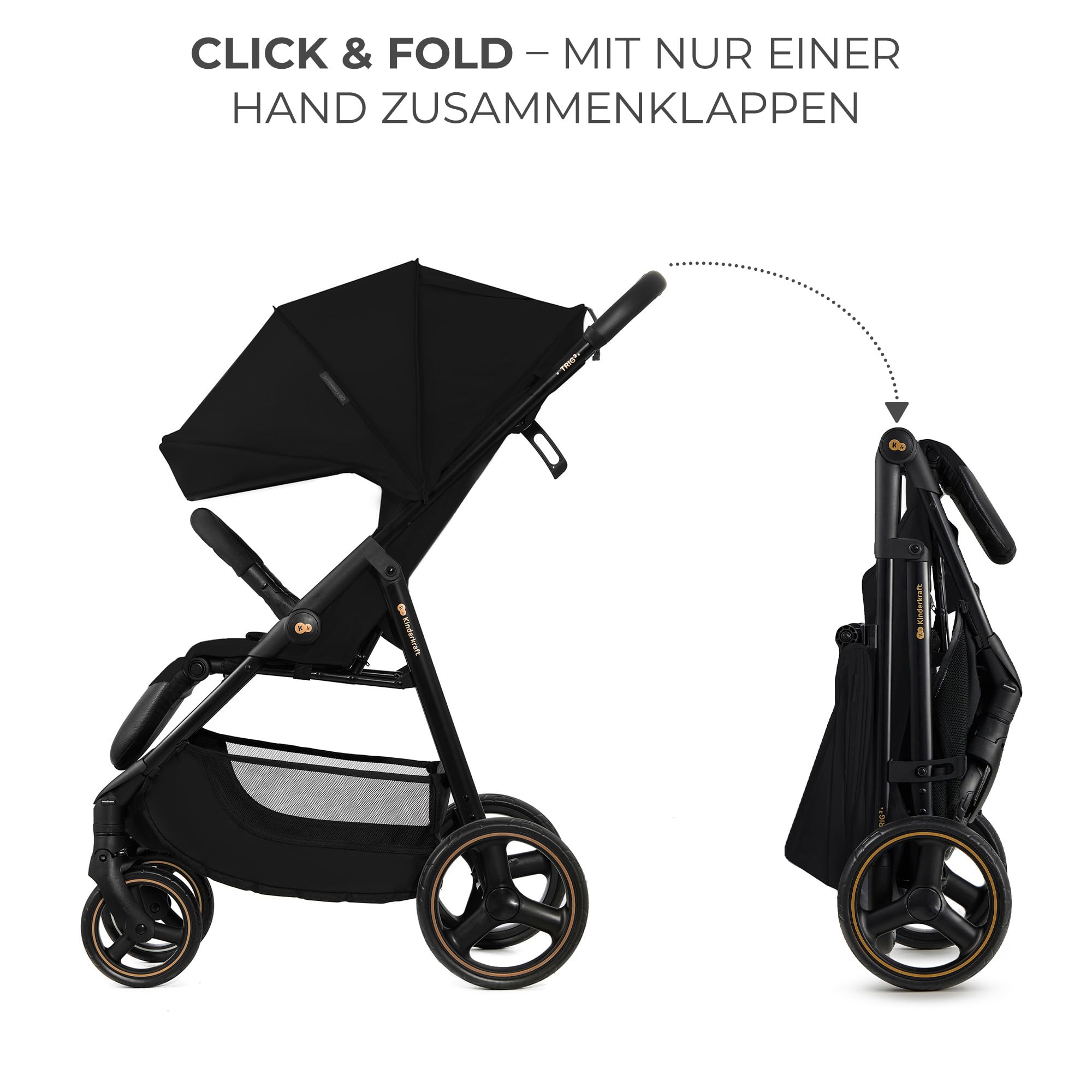 Kinderkraft TRIG 3 Kinderwagen, Kinderbuggy, Liegewagen, Sportwagen, Buggy, Zusammenklappen, Breite und tiefe Sitz, mit Liegeposition, 4 Rad Dämpfung, Große Dach, 5-Punkt-Gurt, bis zu 25 kg, Beige