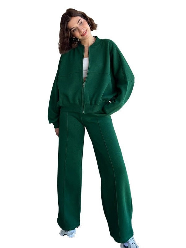 Ensemble de survêtement pour femme, veste zippée et pantalon large, deux pièces