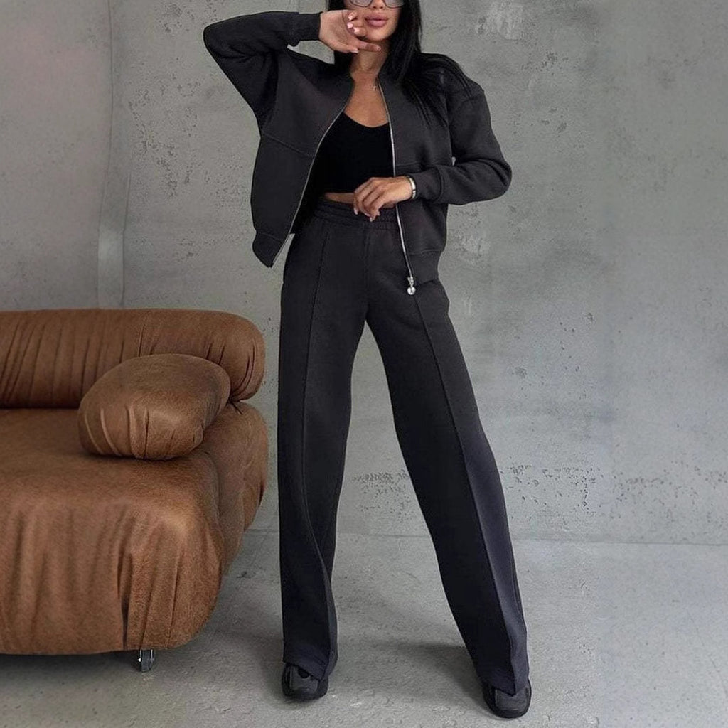 Ensemble de survêtement pour femme, veste zippée et pantalon large, deux pièces